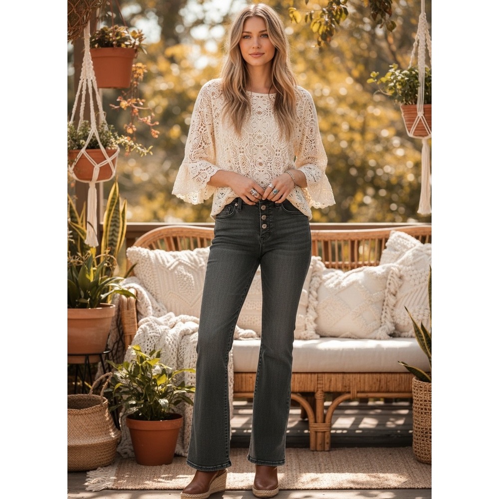 Madewell Cali Demi Boot Jeans Womens 28 Black High Rise Button Fly Crop Flare